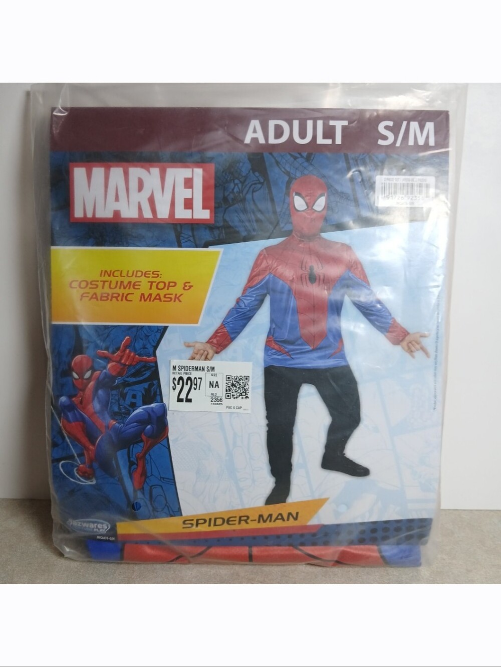 New! Marvel Spider-Man Adult Men's Halloween Costume Top & Mask Size S/M